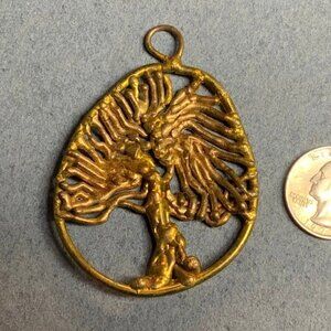 Artisan Signed Pendant Tree Of Life Gold Statement Organic BoHo Retro Vintage